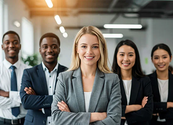 A Delviom team standing together in the office